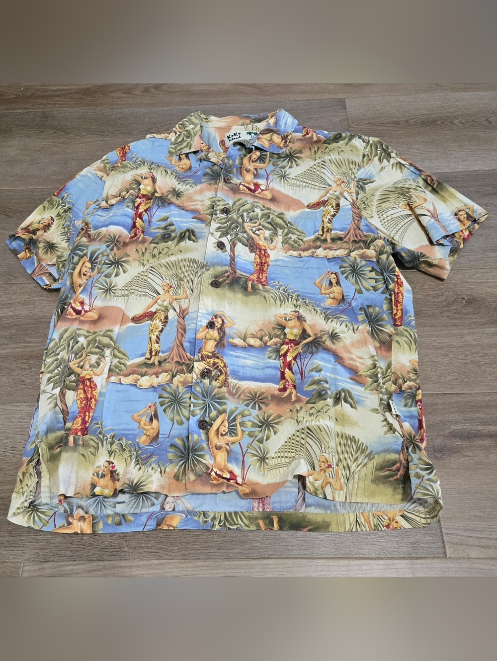 Mens Koko Island Tropical Island Girl Print Short Sleeve Button Down Shirt XXL